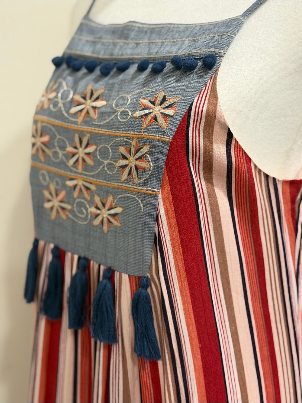 THML Red, Navy & Beige Striped Maxi Dress - Picture 6 of 10